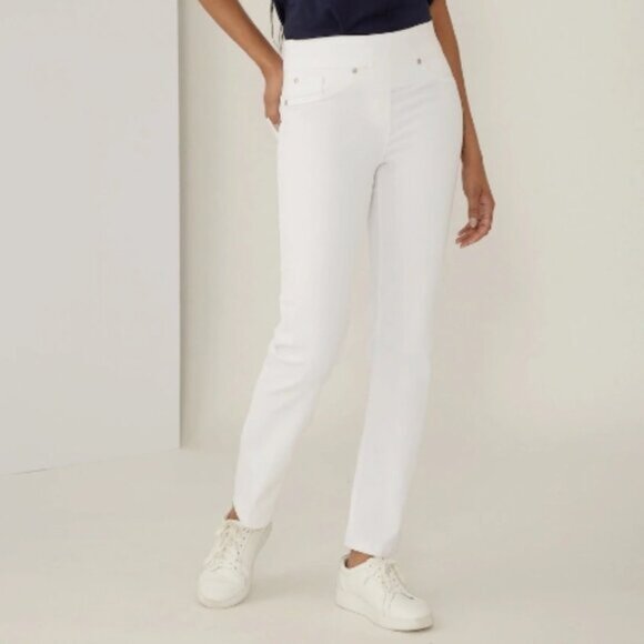 New Bellina White Straight Leg Stretch Pull On Jeans Size XL Petite PXL bin 4H - Picture 1 of 4